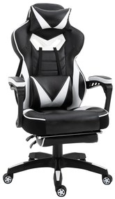 Vinsetto Scaun Gaming Ergonomic, Fotoliu de Birou confortabil cu Suport de Picioare, Perne pentru Cap și Zonă Lombară, Înălțime Reglabilă, negru și alb | Aosom Romania