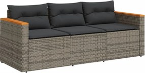 vidaXL Canapea de grădină cu perne, cu 3 locuri, gri, poliratan