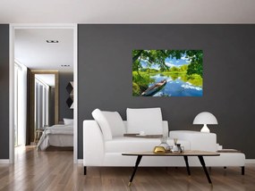 Tablou cu râu de vară și barcă (90x60 cm)