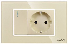 Intrerupator Simplu Cap Scara + Priza cu Rama din Sticla LUXION, Standard Italian, 3M