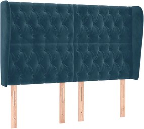 vidaXL Tăblie pat cu urechi albastru închis 163x23x118/128 cm catifea