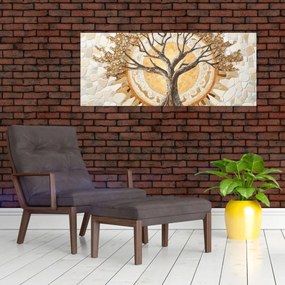 Tablou – Arborele vieții auriu în mozaic (120x50 cm)