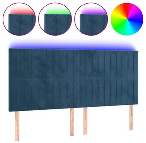 3122726 vidaXL Tăblie de pat cu LED, albastru închis, 180x5x118/128cm, catifea