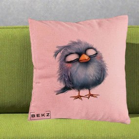 Perna Decorativa Pui Pufos Albastru Adormit, 40x40 cm, Roz, Husa Detasabila, Perna Inclusa, BEKZ®