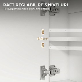 HOMCOM Dulap de Baie de Perete cu Oglindă, Dulap cu Raft Reglabil și Raft Deschis, 60x16x60 cm, Alb | Aosom Romania