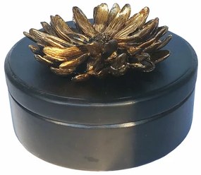 Caseta bijuterii,cutie decorativa lemn cu motive florale in relief pe capac,D20cm