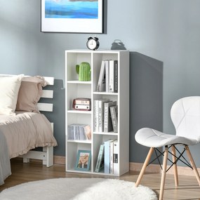 HOMCOM Bibliotecă din Lem Stil Vintage Cubica cu 7 Suporturi Diferite din MDF pentru Casă și Birou, 50x24x106 cm, Alb | Aosom Romania