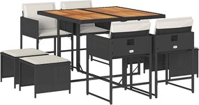 vidaXL Set mobilier de grădină cu perne, 9 piese, negru, poliratan