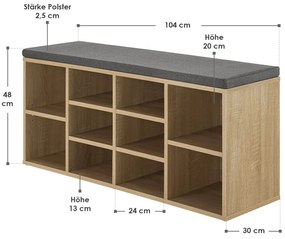Suport pantofi cu captuseala 104 x 30 x 48 cm aspect lemn