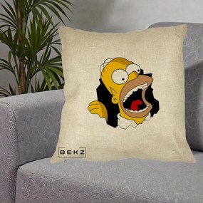 Perna Personalizata Homer Simpson Surpriza, 40x40 cm, Crem, Husa Detasabila, Perna Inclusa, BEKZ®