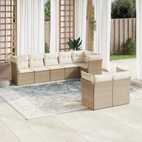 vidaXL Set canapele de grădină, 8 piese, cu perne, bej, poliratan