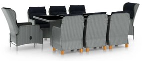 vidaXL Set mobilier de exterior cu perne,9 piese,gri deschis,poliratan