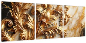 Tablou - Marmură cu auriu (cu ceas) (90x30 cm)