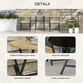 Outsunny Set Mobilier Grădină Pliabil din Ratan PE, Set Exterior cu Masă și Scaune, Cadru din Oțel, Perfect pentru Terasă, Bej | Aosom Romania