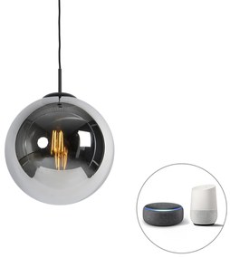 Lampă suspendată inteligentă neagră cu sticlă fumurie 30 cm incl. Wifi ST64 - Pallon