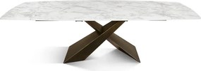 MIRABELLE -MASA BLAT ROTUNJIT CERAMICA ALB  EXTENSIBILA -PICIOR METALIC BRONZ 180 cm/ 90 cm