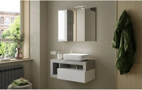 Set dulap baza suspendat si lavoar LC Mobili Italia Hamburg 92 cm finisaj alb/gri beton