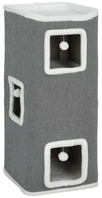 PawHut Ansamblu de joacă pentru Pisici cu 4 Nivele, 3 Bile de Jucărie din PAL, Textil și Pluș, 41x41x100 cm, Gri și Alb | Aosom Romania