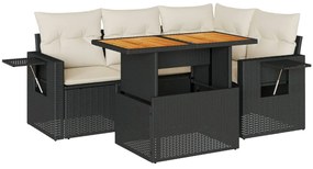 3327143 vidaXL Set mobilier de grădină cu perne, 5 piese, negru, poliratan