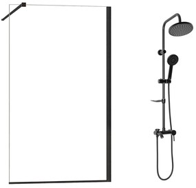 Pachet paravan dus Walk-In Fluminia Foxy negru 120x200 cm si coloana de dus Rea Luis negru