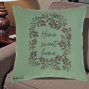 Perna Decorativa Home Sweet Home Frunze Colorate, 40x40 cm, Verde, Husa Detasabila, Perna Inclusa, BEKZ®