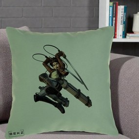 Perna Personalizata Attack on Titan Eren Yeager Lupta, 40x40 cm, Verde, Husa Detasabila, Perna Inclusa, BEKZ®