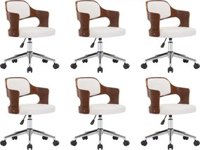 vidaXL Scaune pivotante, 6 buc. alb, lemn curbat & piele ecologică