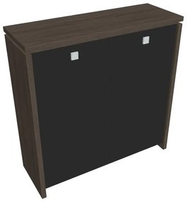 Dulap mediu Verno 128 x 46 x 130 cm, uși de sticlă, stejar antracit / negru