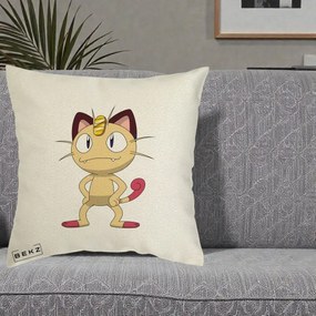 Perna Personalizata Meowth Pokemon, 40x40 cm, Ecru, Husa Detasabila, Perna Inclusa, BEKZ®