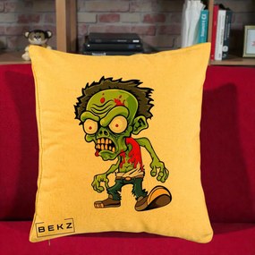 Perna Decorativa Zombie Halloween, 40x40 cm, Galben, Husa Detasabila, Perna Inclusa, BEKZ®
