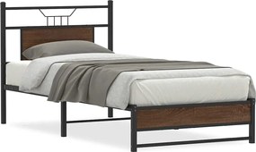 vidaXL Cadru pat fără saltea stejar maro, 90x200 cm, lemn prelucrat
