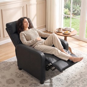 HOMCOM Fotoliu Relax Reclinabil Manual 155° cu Suport pentru Picioare din piele ecologică PU, pentru Living și Dormitor, Negru | Aosom Romania