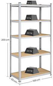 Set 2 rafturi metalice, Songmics, Argintiu, 200x100x50