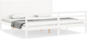 vidaXL Cadru pat cu tăblie 200x200 cm, alb, lemn masiv