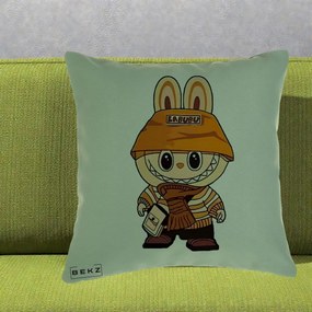 Perna Personalizata Labubu Streetwear Portocaliu, 40x40 cm, Verde, Husa Detasabila, Perna Inclusa, BEKZ®