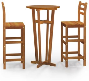 Set mobilier de bar de gradina, 3 piese, lemn masiv de acacia Scaune de bar cu spatar, 3