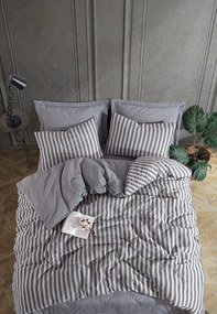 Set lenjerie pat ROAD POTLU, gri/alb, bumbac/poliester, 200x220 cm, cu