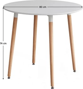 Masă dining, alb/fag, diametru 80 cm, ELCAN NEW TYP 2
