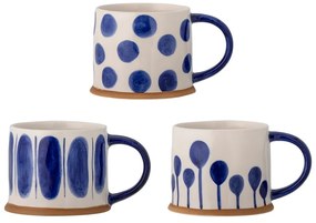 Căni albe-albastre 3 buc. din gresie 450 ml Linora – Bloomingville