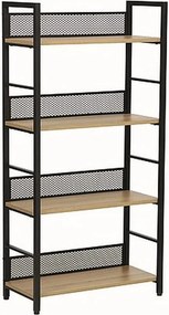Etajera RAW R4, stejar/negru, PAL/metal, 60x28x121 cm