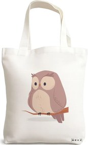 Sacosa de Panza pentru Cumparaturi, Geanta Tote, model Cute Owl, 38x34.5 cm, Alba, BEKZ®