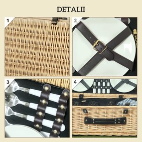 Outsunny Coș de Picnic pentru 4 Persoane cu Zonă Frigorifică și Accesorii 54x34x20 cm | Aosom Romania