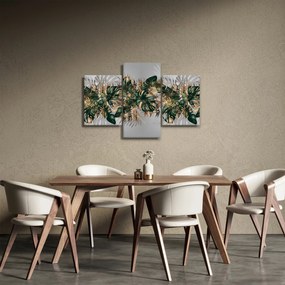 Tablou - Frunze tropicale, Galben - auriu (90x60 cm)
