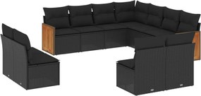 vidaXL Set canapele de grădină cu perne, 11 piese, negru, poliratan