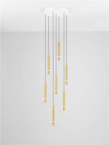 Lustra cu 7 Pendule tub subtire aluminiu auriu si alabastru LED NOEMI