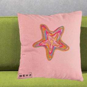 Perna Decorativa Stea de Mare Colorata Psiheledic, 40x40 cm, Roz, Husa Detasabila, Perna Inclusa, BEKZ®