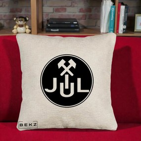 Perna Personalizata JUL Jiul Lupeni Fotbal, 40x40 cm, Bej Canapea, Husa Detasabila, Perna Inclusa, BEKZ®