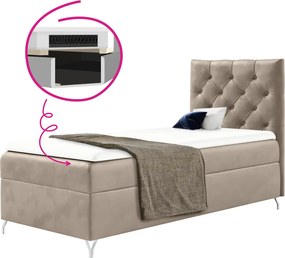 Pat cu boxspring, 90x200, ţesătură bej Velvet, pe dreapta, GULIETTE + cadou