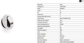 Aplica cu reader LED directionabil stil minimalist TIMIT alb