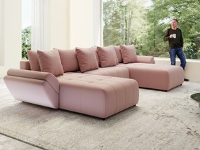 Colțar extensibil dumonde cu ladă de depozitare si sezut confortabil din spuma high-density, Berlin U Royal Roz 380x180 cm